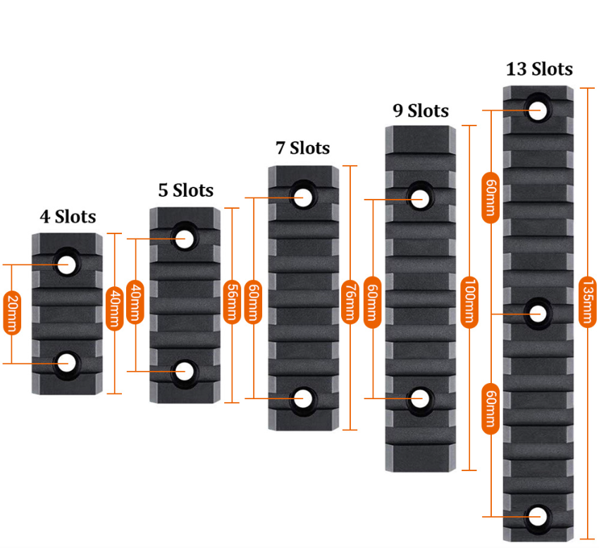 Keymod Aluminum Picatinny Rail Sections,4-Slot 5-Slot 13-Slot Lightweight Rail Section for Keymod Compatible Systems - 5 Pieces (4/5/7/9/13 Slot Black)