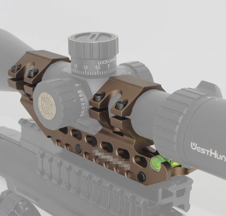 Optics Offset Cantilever Picatinny Scope Mount, 1"/30mm High Profile Precision One Piece Scope Dual Rings with Bubble Level, Brown