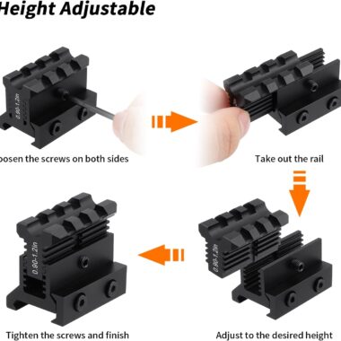 Adjustable Height Lockdown Series Picatinny Riser Mount with Quick Release, 1.57" L|3 Slots, Raise 0.9-1.2inches, Scalloped Picatinny Slots for Scopes, Red Dots, Optics