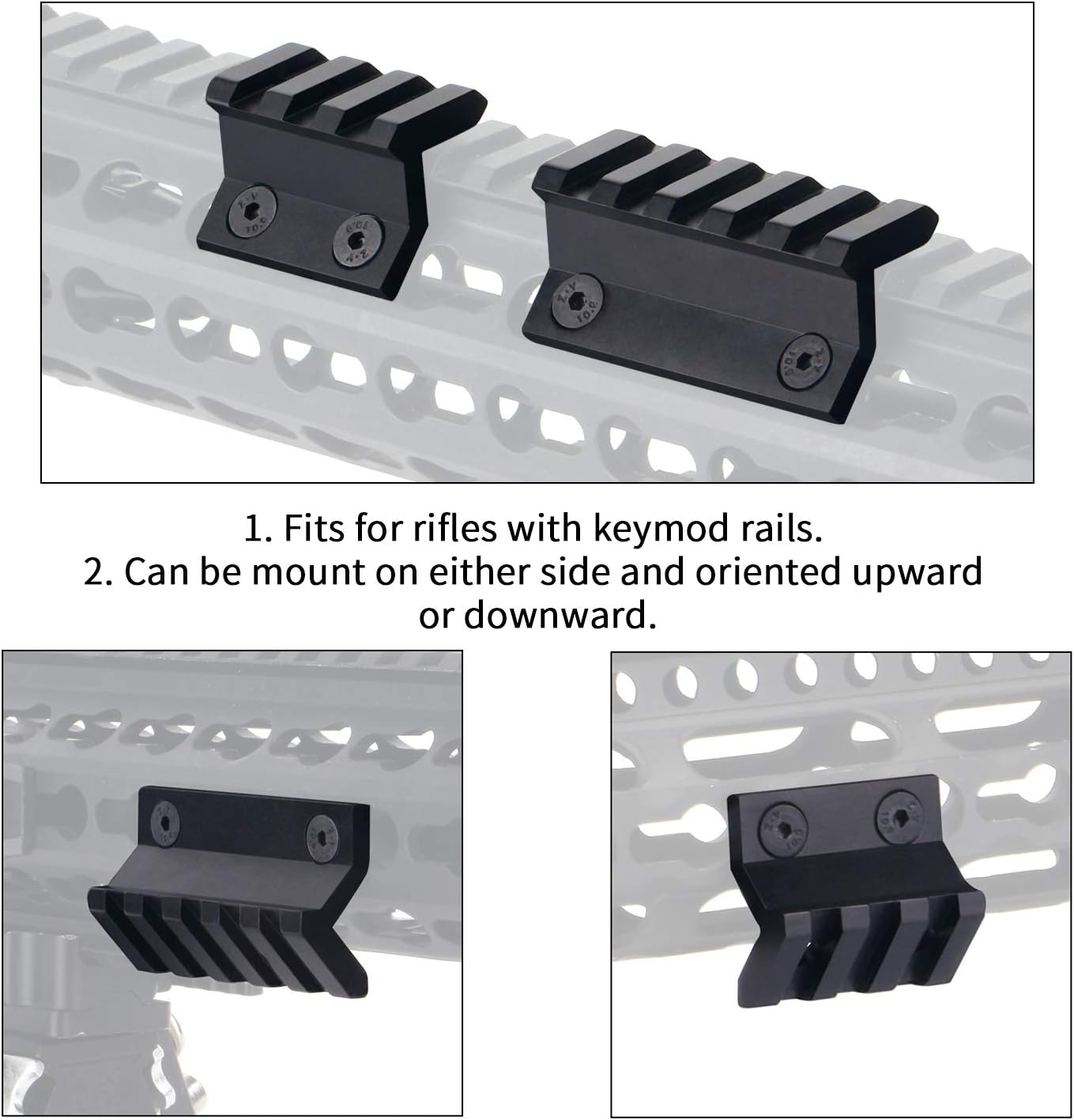 Tactical 45 Degree 2.17" L Picatinny Keymod Offset Rail Mount Fits for Rifle with Keymod Rails, Pack of 2 (3-Slot,5-Slot)