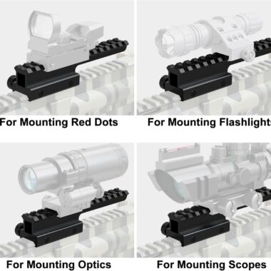 Riser Mount, Tactical High Profile Picatinny Weaver Rail Flat Top Mount Adaptor and Riser for Scopes and Optics, 1" H x 5.7" L, 14 Slots