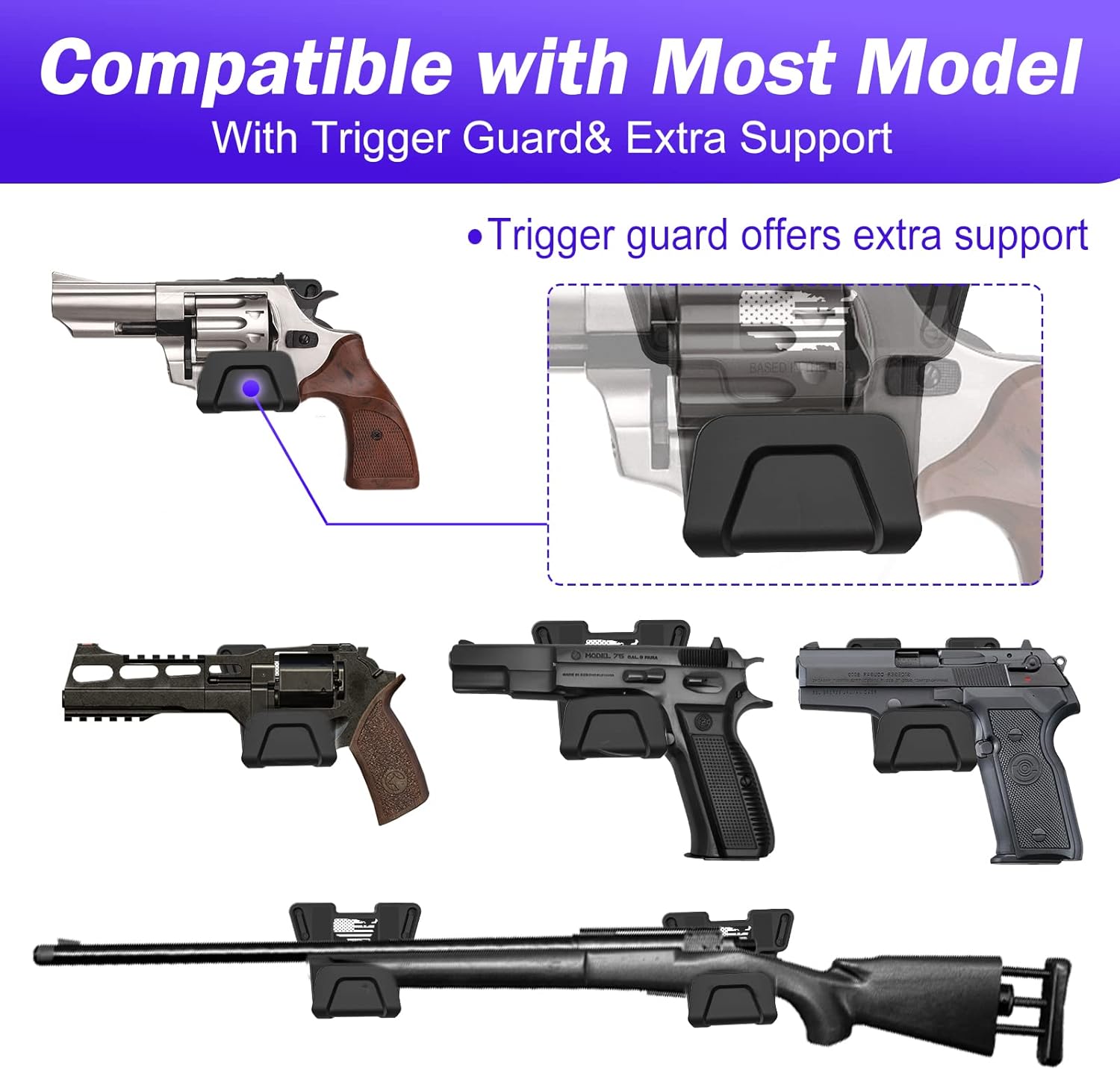 Upgrade Gun Magnet Mount with Safety Trigger Guard Protection for Most Guns, Magnetic Gun Holder Easy Conceal for Car, Safe, Vehicle, Desks, Walls, Handgun Rifle Shotgun, Revolver