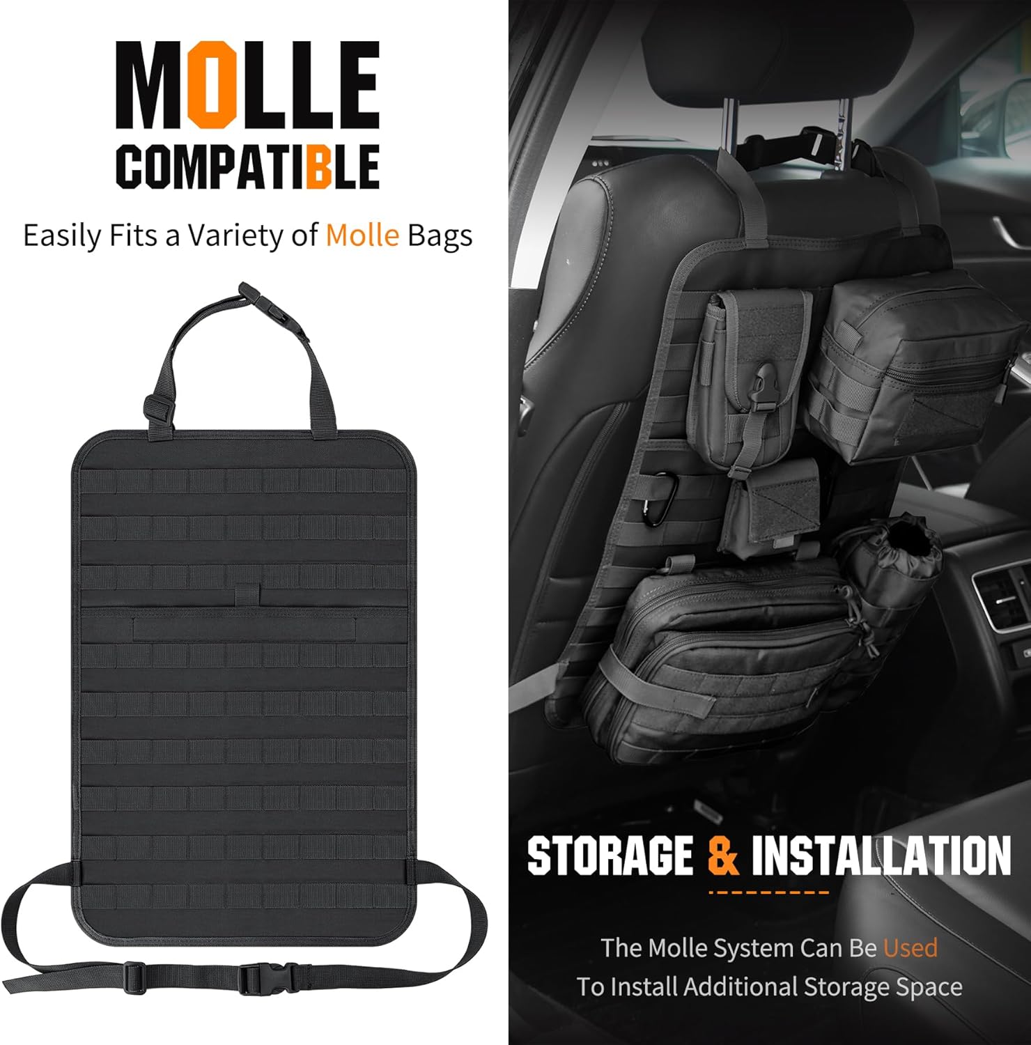 Car Seat Back Organizer Tactical MOLLE Panel Anti-Sag Car Seat Cover Protector Nylon Car Seat Back Hanger Bag Pad - Image 4
