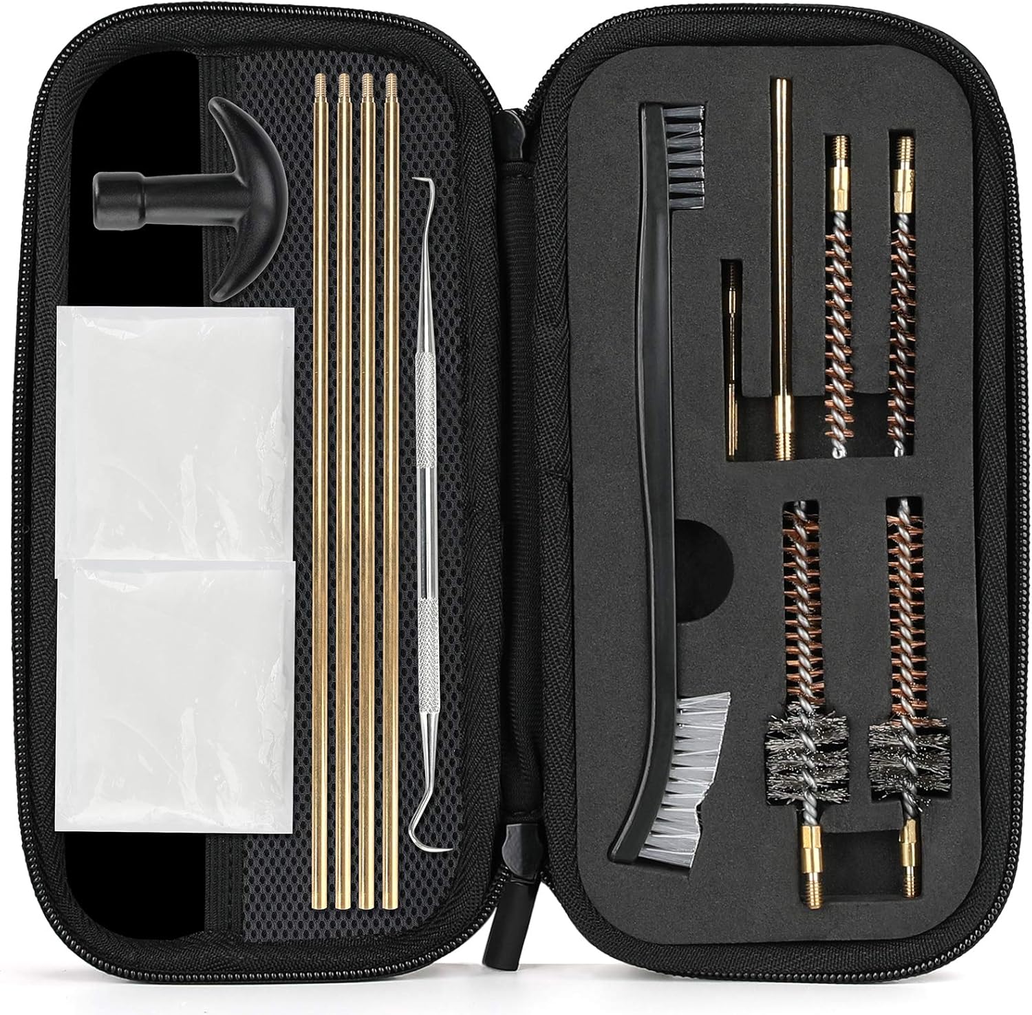 14-piece ProCase Gun Cleaning Kit for .223/5.56 Gun with Bore Chamber Brushes, Brass, Jags, Rods and Gun Cleaning Pick in Portable Compact Case Black