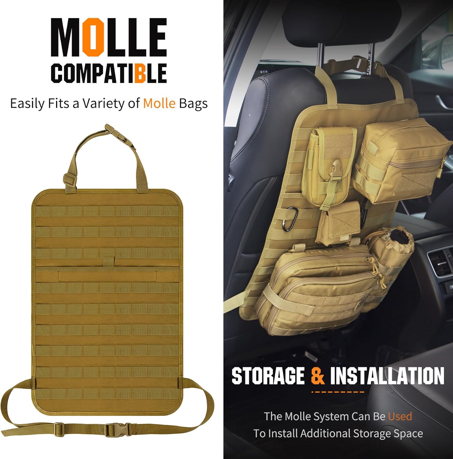 Car Seat Back Organizer Tactical MOLLE Panel Anti-Sag Car Seat Cover Protector Nylon Car Seat Back Hanger Bag Pad - Image 2