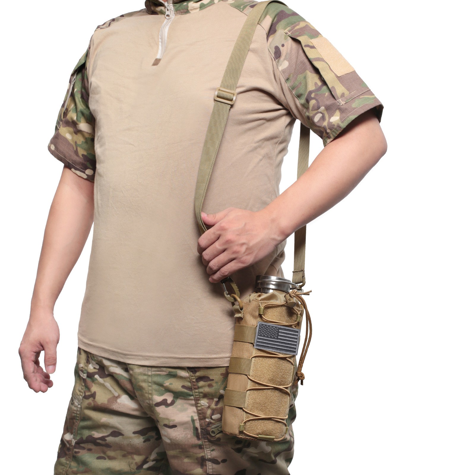 Tactical Molle Water Bottle Pouch 32 oz Drawstring Open Top & Mesh Bottom Water Bottle Holder Bag Hydration Carrier - Image 3