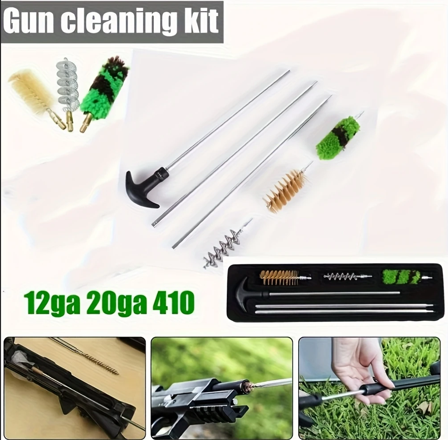 6pcs Gun Cleaning Kit with 12Ga 16Ga 20Ga 410GA Calipers, Hunting Rod Brushes, and Spring Accessories for Effective Firearm Maintenance and Care