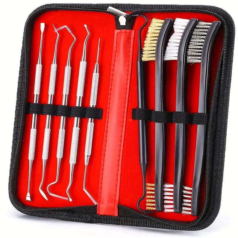 9pcs Universal Cleaning Kit Dual-Ended Set for All Firearms Double-Sided Nylon Brass Steel Brushes with Case - Image 4