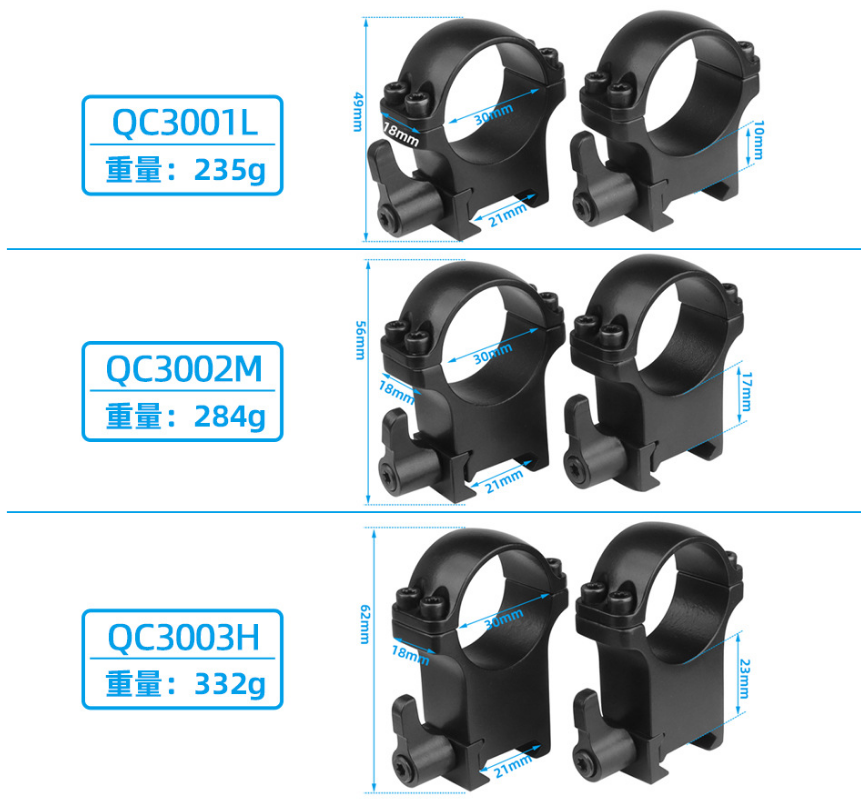 Steel Scope 30mm Quick Release Rings Low Medium High Profile for 21mm Hunting Scopes Ring Assembly