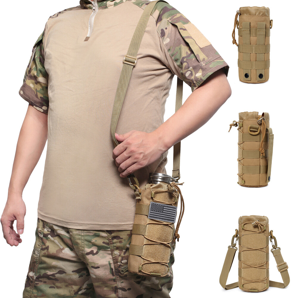 Tactical Molle Water Bottle Pouch 32 oz Drawstring Open Top & Mesh Bottom Water Bottle Holder Bag Hydration Carrier - Image 2