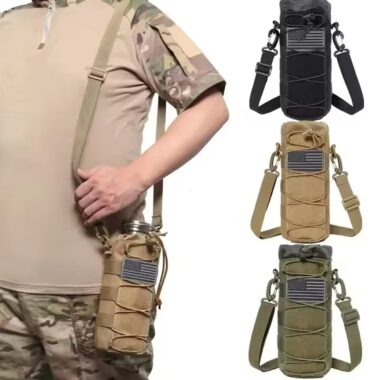 Tactical Molle Water Bottle Pouch 32 oz Drawstring Open Top & Mesh Bottom Water Bottle Holder Bag Hydration Carrier