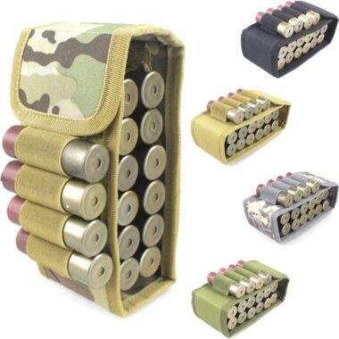 Tactical Molle 16-Hole Bullet Bags, 16 Rounds 12G Buttstock Shotgun Shell Holder Ammo Bag for Bullets Hunting