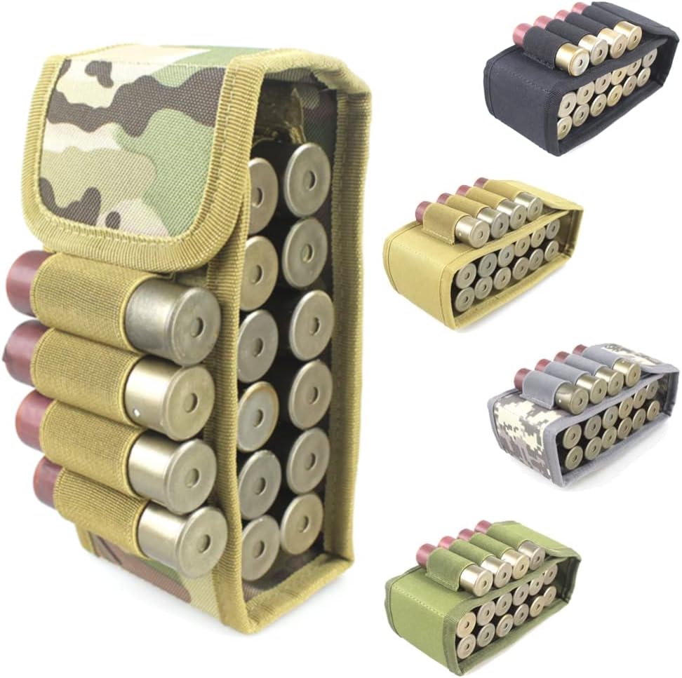 Tactical Molle 16-Hole Bullet Bags, 16 Rounds 12G Buttstock Shotgun Shell Holder Ammo Bag for Bullets Hunting