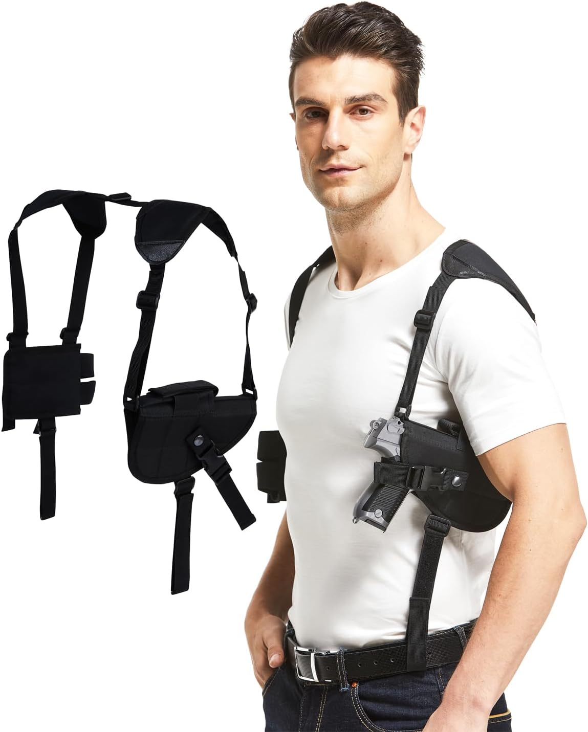 Gun Holster-Fits Compact to Large Handguns Concealed Carry Shoulder Holster with Magazine Pouch for Right and Left Hand Gun Accessories