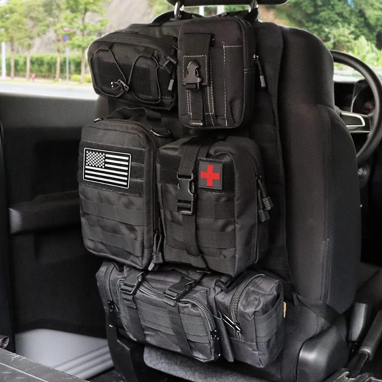 Tactical Seat Back Organizer, Molle Seat Back Organizer Panel With 5 Detachable Multi-Purpose Molle Pouch Fit For Car Trucks Ford Jeep, Black - Image 2
