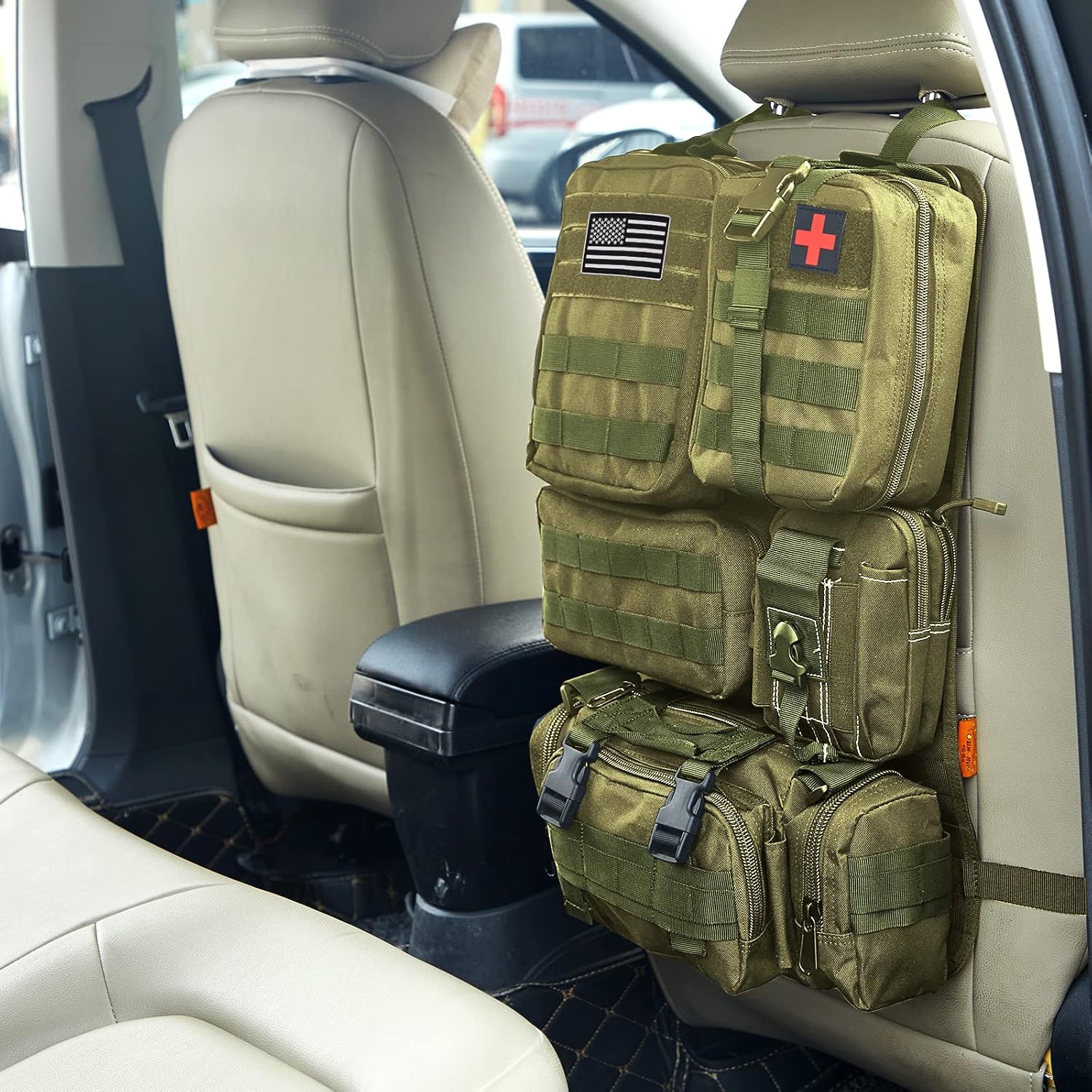 Tactical Car Seat Back Organizer,Tactical Molle Seat Back Organizer with 6 Detachable Molle Pouch,Universal Fits for Car Truck Jeep Vehicle - Image 3