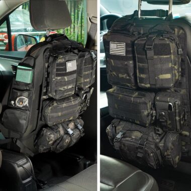 Tactical Car Seat Back Organizer,Tactical Molle Seat Back Organizer with 6 Detachable Molle Pouch,Universal Fits for Car Truck Jeep Vehicle
