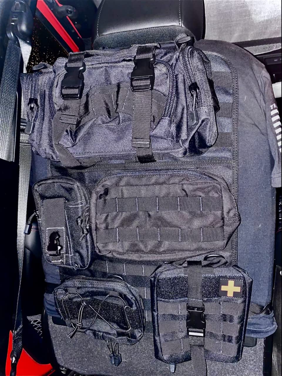 6 Pack Tactical Molle Automotive Seat Back Organizer Tactical Vehicle Panel Organizer with 5 Detachable Molle Pouch for Car Truck Ford Jeep Vehicle,US Flag Patch For Man (5 Pouches) - Image 2
