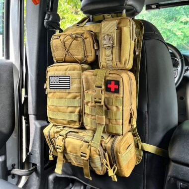 Tactical Seat Back Organizer, Molle Seat Back Organizer Panel With 5 Detachable Multi-Purpose Molle Pouch Fit For Car Trucks Ford Jeep, Black