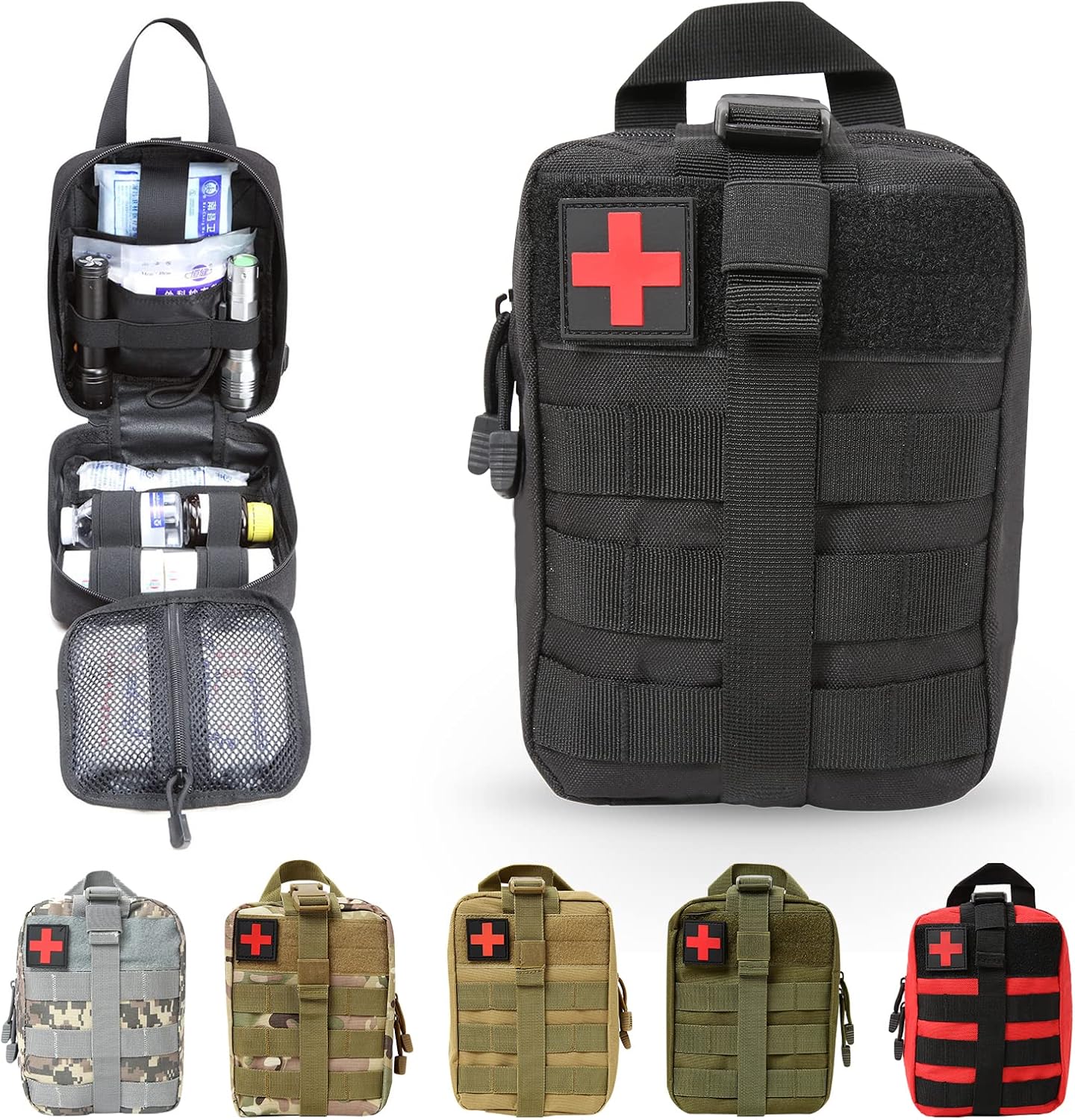 Tactical First Aid Bag, Outdoor First Aid Kit Medicine MOLLE Pouch Survival Utility Bag Emergency Responder Medic Bag Detachable Tactical MedicalBag for Hiking Camping Traveling