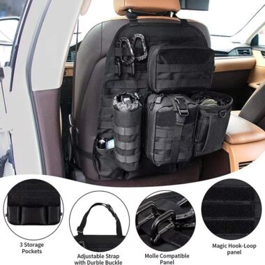 Tactical Seat Back Organizer, Molle Seat Back Organizer Panel With 5 Detachable Multi-Purpose Molle Pouch Fit For Car Trucks Ford Jeep, Black