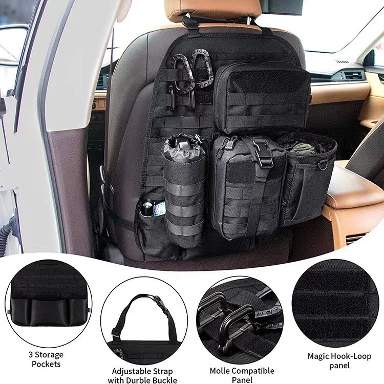 Tactical Seat Back Organizer, Molle Seat Back Organizer Panel With 5 Detachable Multi-Purpose Molle Pouch Fit For Car Trucks Ford Jeep, Black