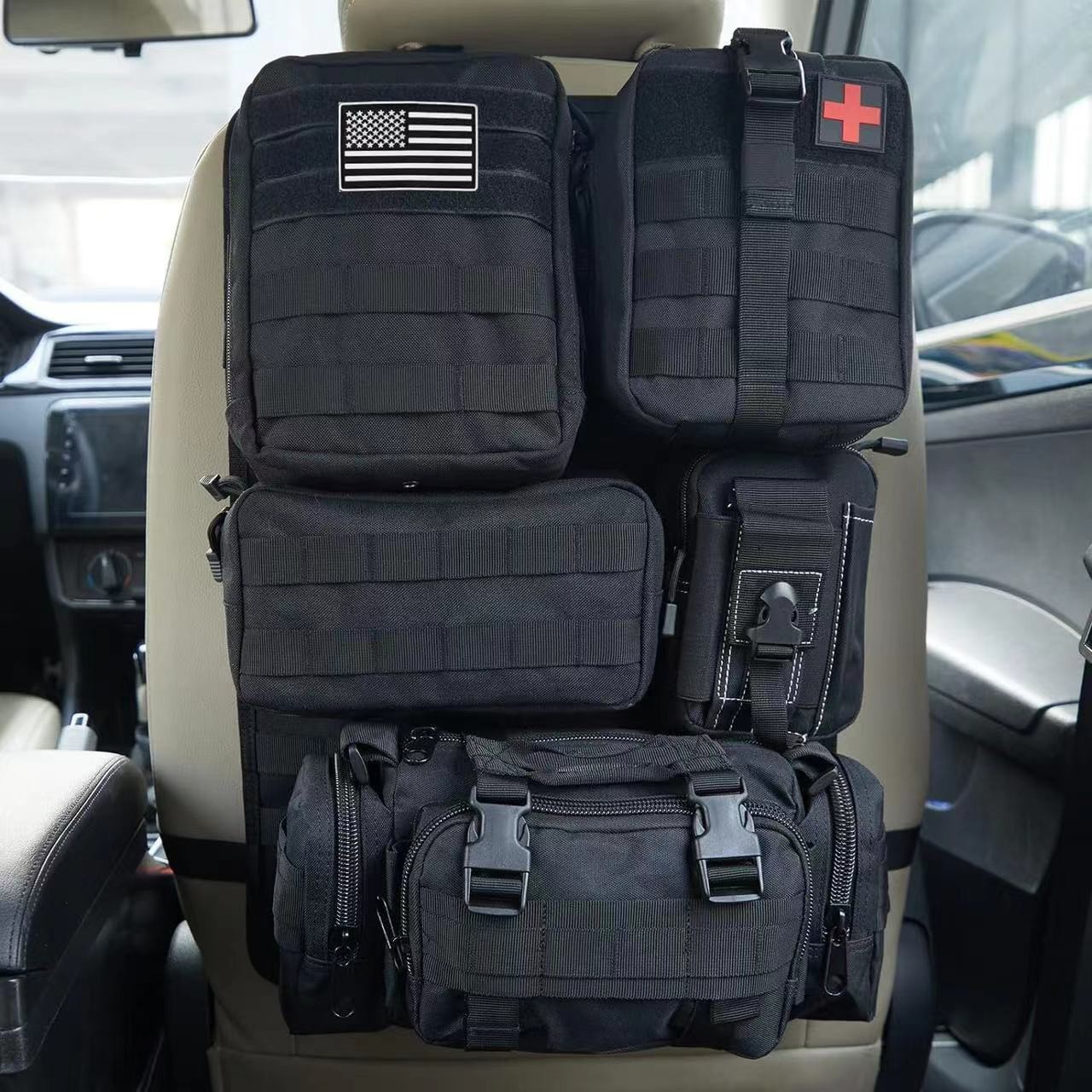 Tactical Car Seat Back Organizer,Tactical Molle Seat Back Organizer with 6 Detachable Molle Pouch,Universal Fits for Car Truck Jeep Vehicle - Image 5