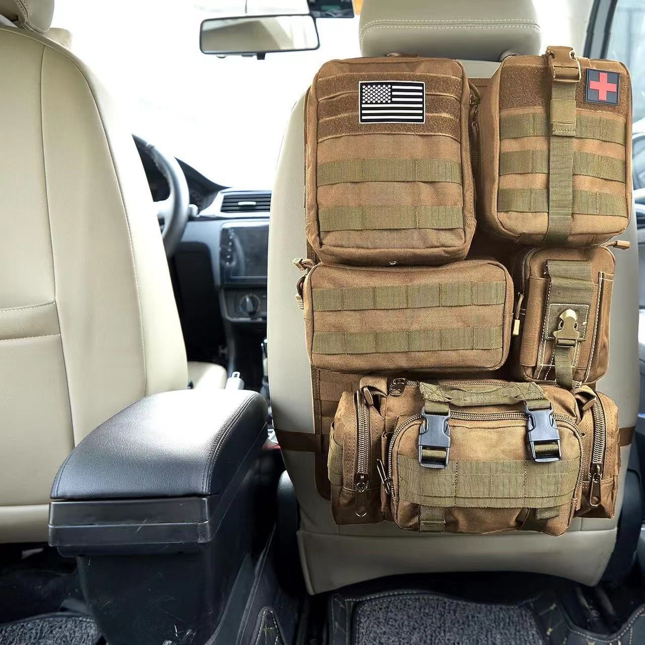 Tactical Car Seat Back Organizer,Tactical Molle Seat Back Organizer with 6 Detachable Molle Pouch,Universal Fits for Car Truck Jeep Vehicle - Image 4