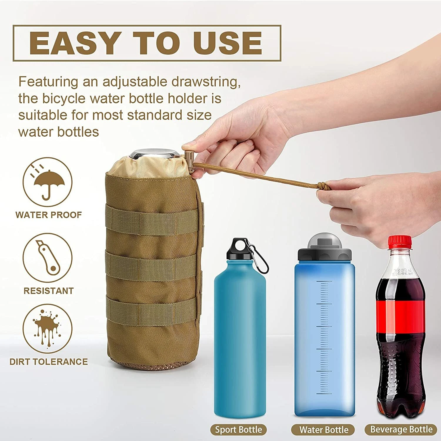 Tactical Molle Rope Water Bottle Holder Travel Bag Net Water Bottle Bag - Image 3