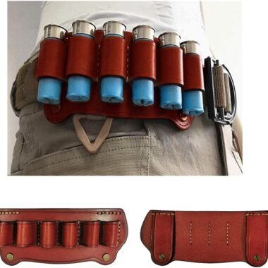 Tactical Cowhide Leather Hunting Rifle Magazine Pouch 6 Shot 12 Gauge Ammo Bag Shotgun Shell Holder