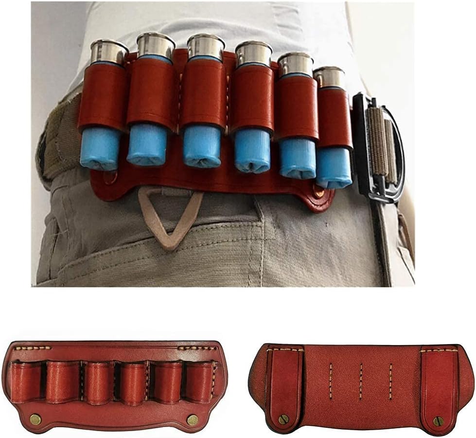 Tactical Cowhide Leather Hunting Rifle Magazine Pouch 6 Shot 12 Gauge Ammo Bag Shotgun Shell Holder