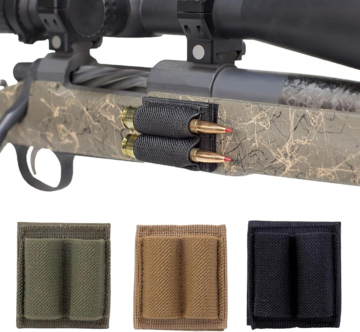 Tactical 2 Round Ammo Holder Adhesive Hook and Loop Cartridge Patch .308 / .243