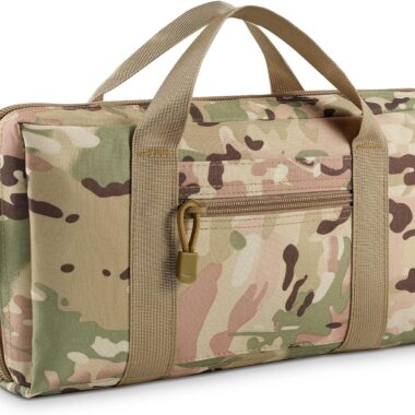 Tactical Pistol Case, Padded Handgun Firearm Case Double Shooting Gun Range Duffle Bag with Multiple Magazine Slots for Hunting Shooting Outdoor Activities