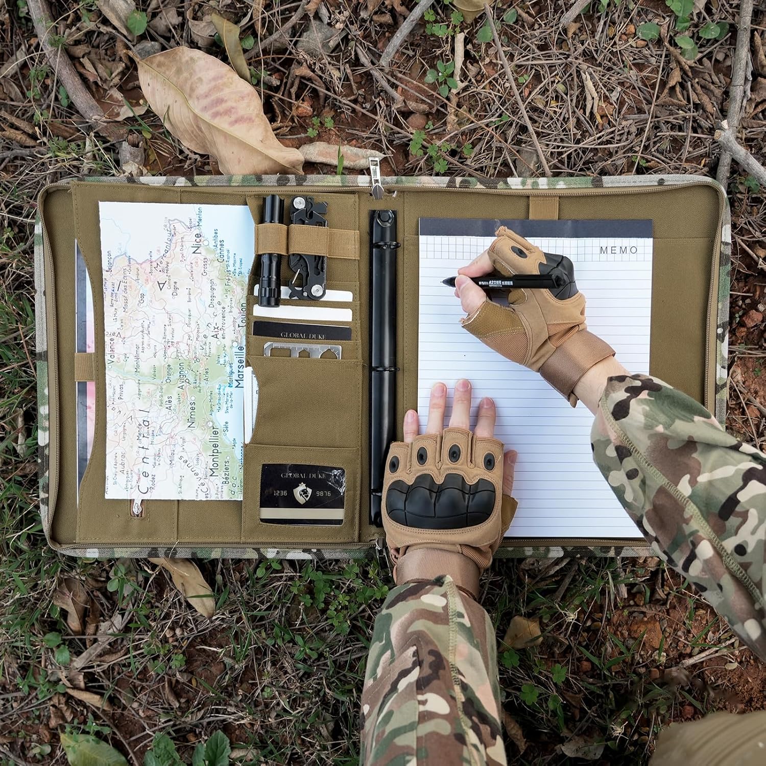 Tactical Notebook Portfolio Padfolio Ring Binder with Zipper, Army Military Notebook Planner Contains 25 Sheets A4 Letter Paper and Detachable 3-Ring, Multi-Storage Handle Bag for Out-Work - Image 6