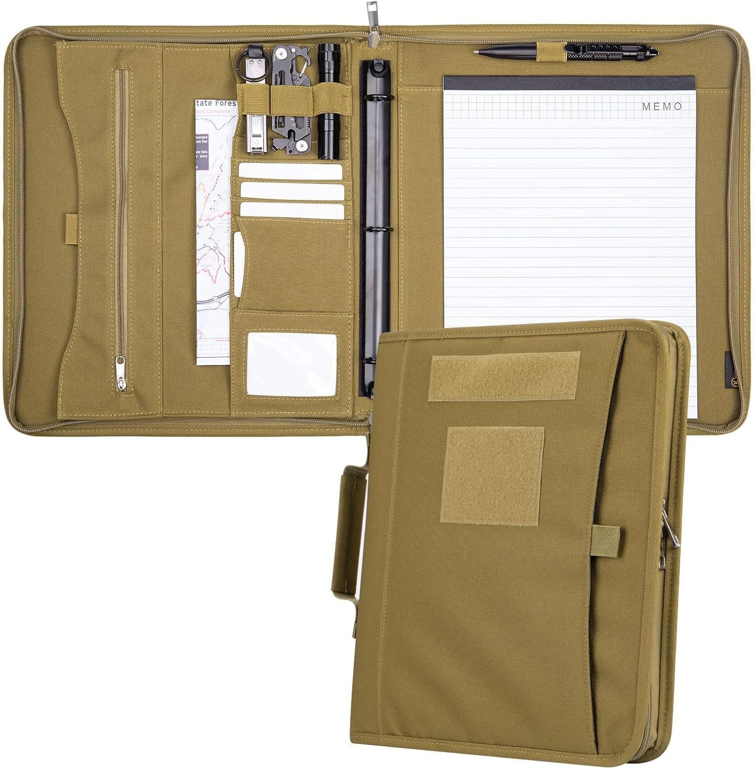 Tactical Notebook Portfolio Padfolio Ring Binder with Zipper, Army Military Notebook Planner Contains 25 Sheets A4 Letter Paper and Detachable 3-Ring, Multi-Storage Handle Bag for Out-Work - Image 4