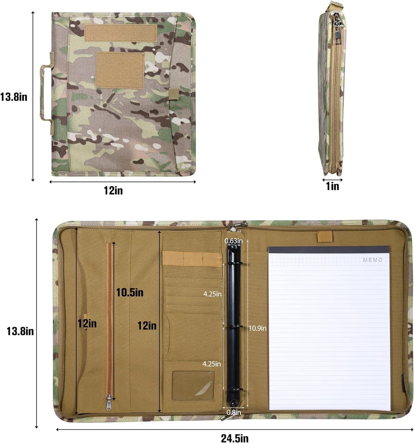 Tactical Notebook Portfolio Padfolio Ring Binder with Zipper, Army Military Notebook Planner Contains 25 Sheets A4 Letter Paper and Detachable 3-Ring, Multi-Storage Handle Bag for Out-Work - Image 5