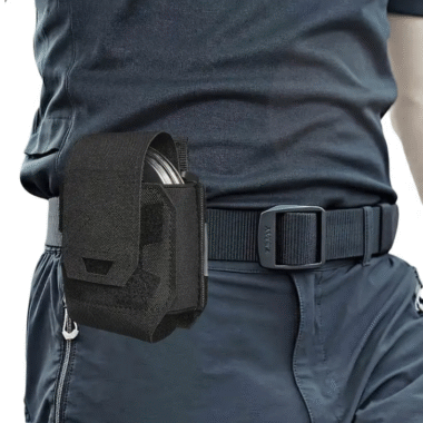 Black Quick-Release Handcuff Pouch - Black Outdoor Safety Waist Bag with Secure Closure for Easy Access and Protection