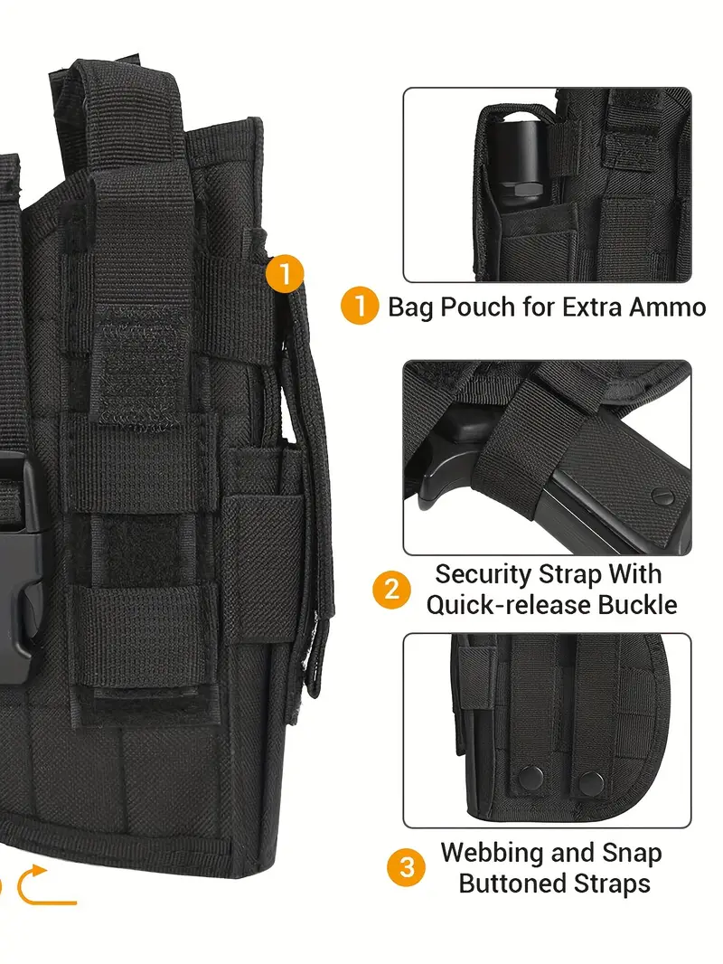 Tactical Molle Right Hand Pistol Holster Fits Gun with Laser or product detail 5