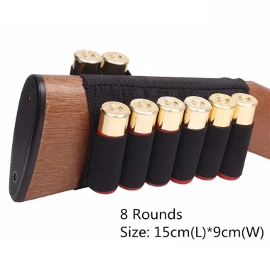 8 Rounds Shotgun Buttstock Ammo Pouch Shell Holder Cartridge Bandolier 12/15/16/20GA