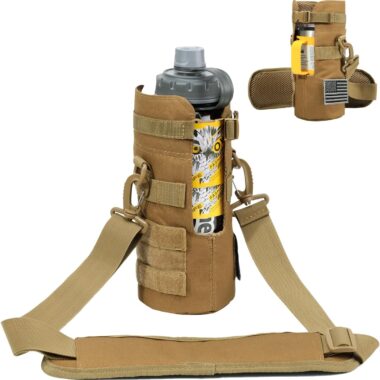 Tactical Bottle Pouch with U-Shape Opening Fits 24 oz Travel Mug with Handle / 32 oz Sport Water Bottle Military Hydration Carrier with Shoulder Strap for Traveling Hiking Camping Outdoor Sports