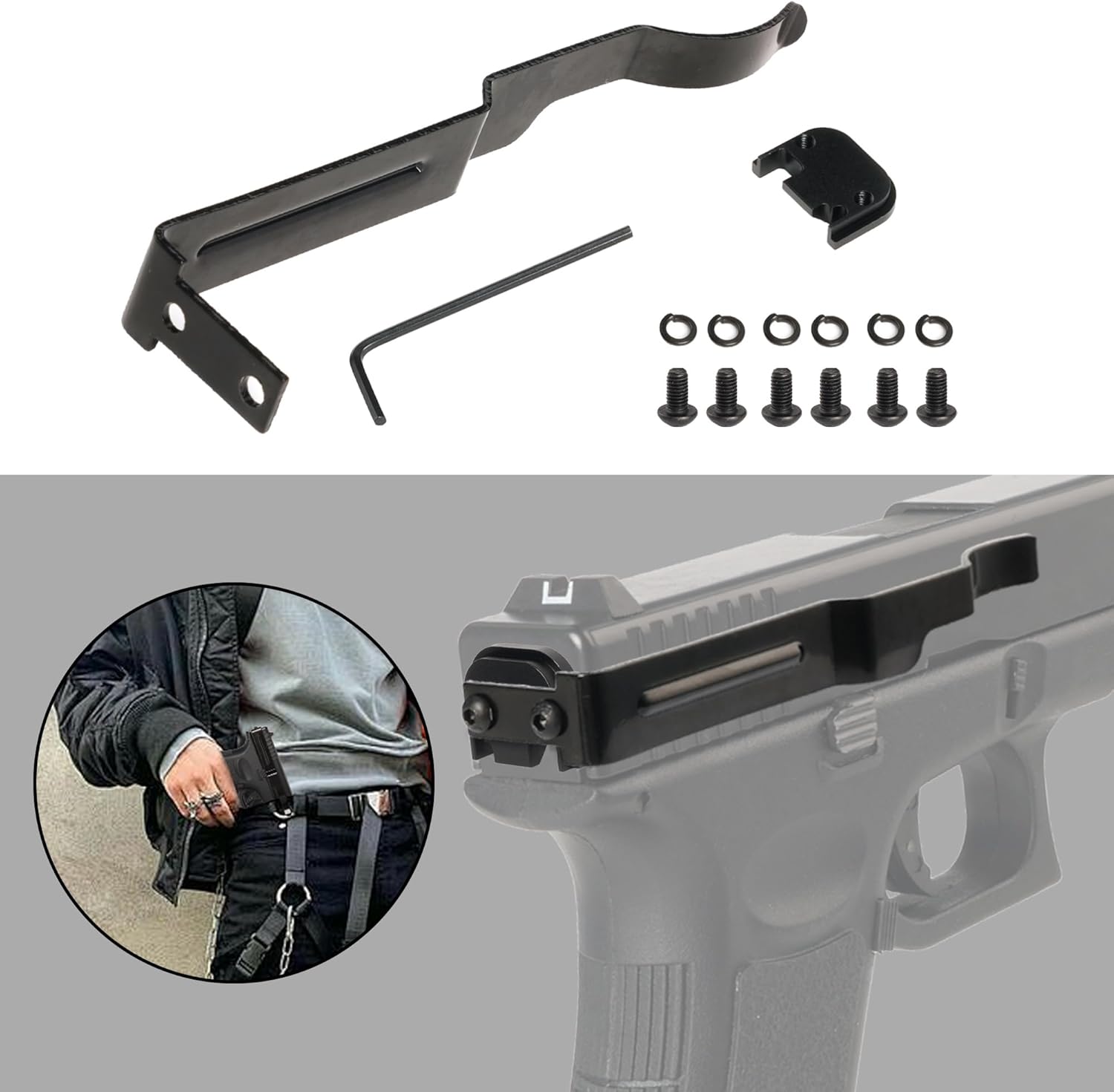 Universal holster with pistol clip for semi-automatic pistols, hidden ambidextrous belt clip