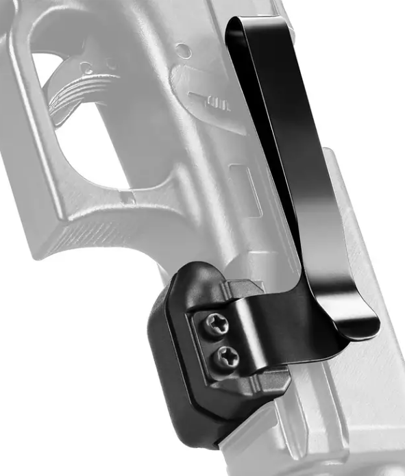 Universal Aluminum Alloy Low Profile Rail Gun Clip, Black, Concealed Carry Compatible with 1.31 Inch Gun with Rail, Secure Fit Accessory