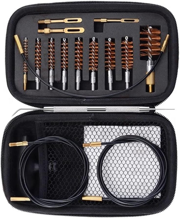 Gun Cleaning Kit .17 .22/.223/5.56MM .243 .280 .30 .357/9MM .40 .45 12GA Multi-Caliber Phosphor Bristle Bore Brushes with Flexible Threaded Bore Cleaning Coated Cables in Zippered Case - Image 2