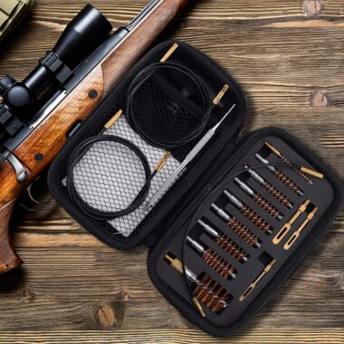 Gun Cleaning Kit .17 .22/.223/5.56MM .243 .280 .30 .357/9MM .40 .45 12GA Multi-Caliber Phosphor Bristle Bore Brushes with Flexible Threaded Bore Cleaning Coated Cables in Zippered Case
