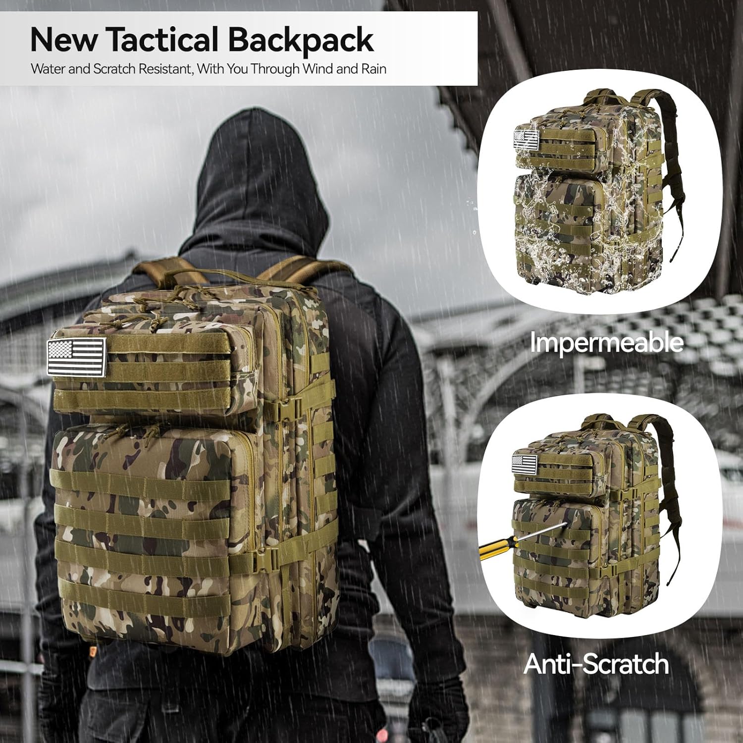 45L Tactical Backpack Military, Large Capacity Backpack Foldable Waterproof Backpack for Mountaineering, Hiking, Camping and Travel - Image 2