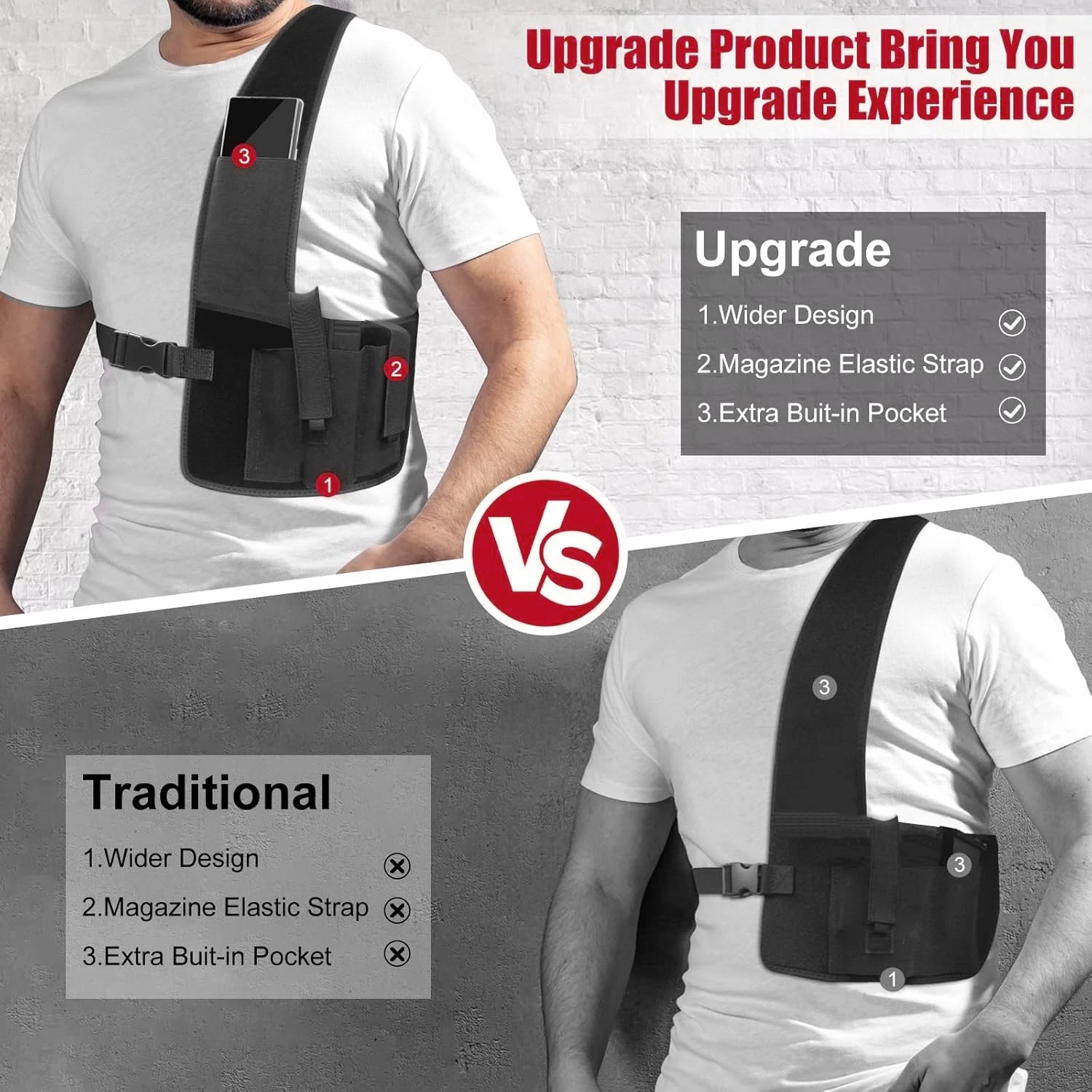 Shoulder Holster for 9mm, Gun Shoulder Holster with Magazine Pouch, Universal Chest Holster for Men, Fits Subcompact and Compact Pistols for S&W Bodyguard, Sig P365, Glock 17, 19, 26, 27, 43 - Image 2