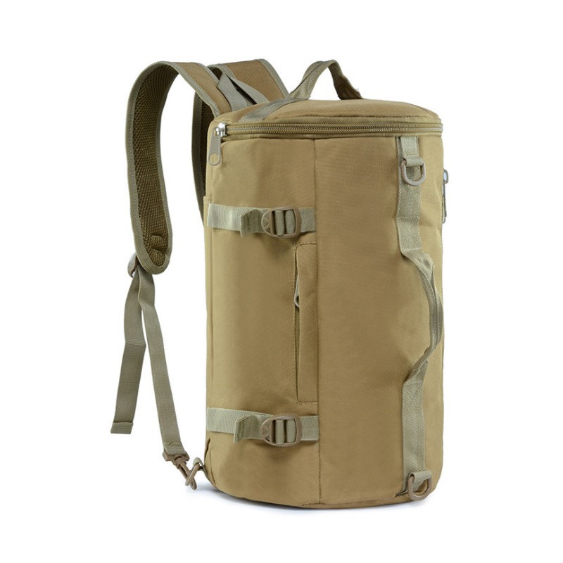 Water-repellent tactical large-capacity backpack/travel cylinder storage bag 20L black/khaki - Image 2