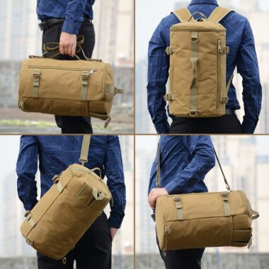 Water-repellent tactical large-capacity backpack/travel cylinder storage bag 20L black/khaki