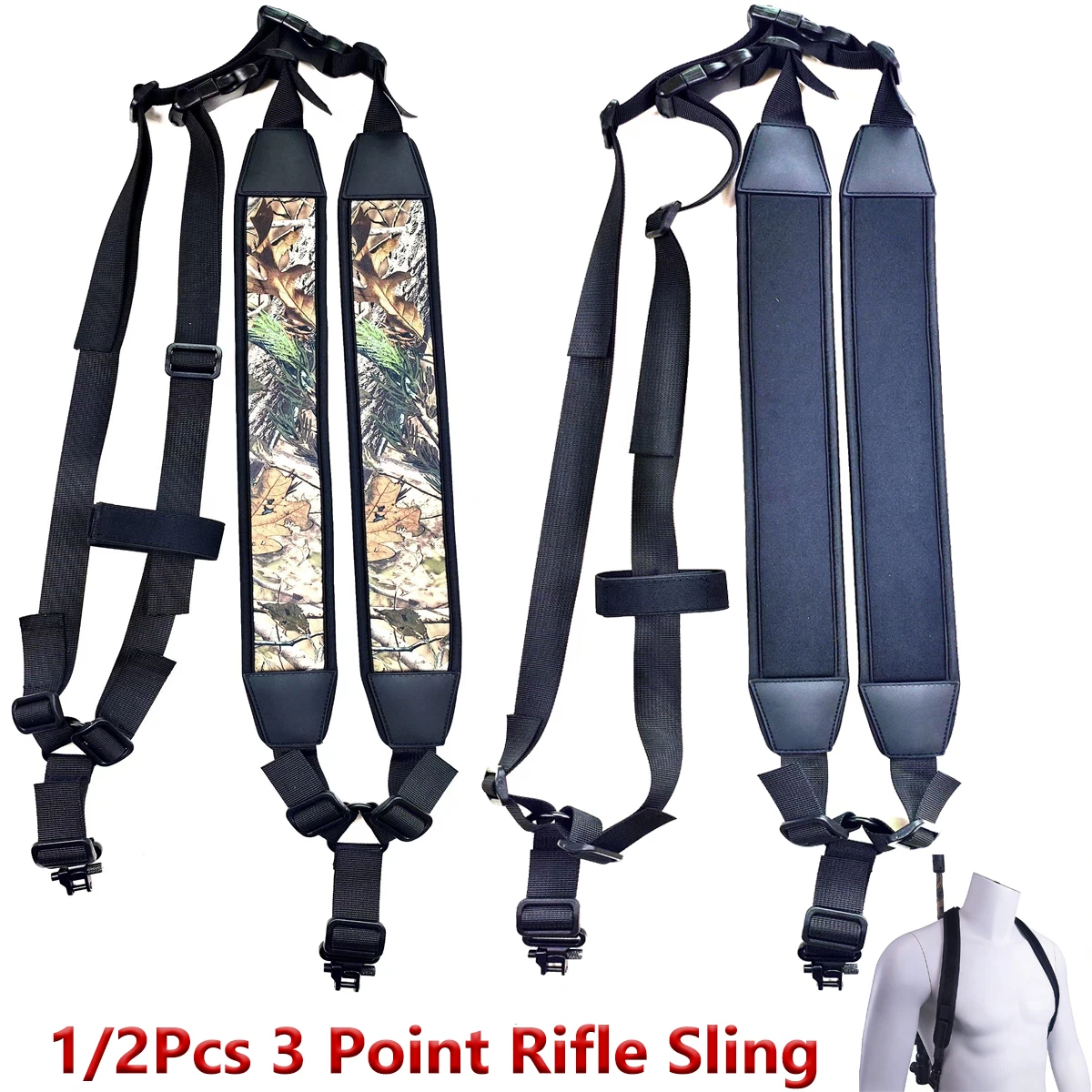 Tactical 3 Point Backpack Rifle Sling Adjustable Shoulder Strap Neoprene Padded