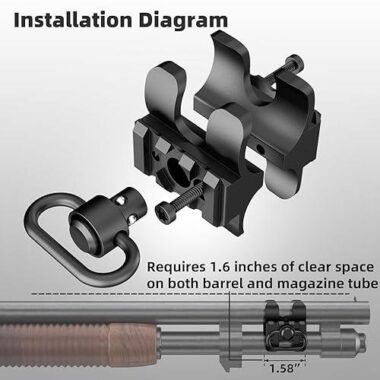 Tactical Shotgun Barrel Clamp Mount with QD Sling Swivel and Picatinny Rail, Flashlight and Sling Mount with Rubber Pads for 12Ga Mossberg 500/590, Maverick 88, Remington 870, SXP Defender, Benelli
